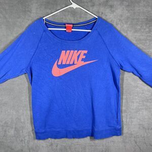 Nike Sweatshirt Women's Large Blue French Terry Graphic Round Neck Raglan Sleeve